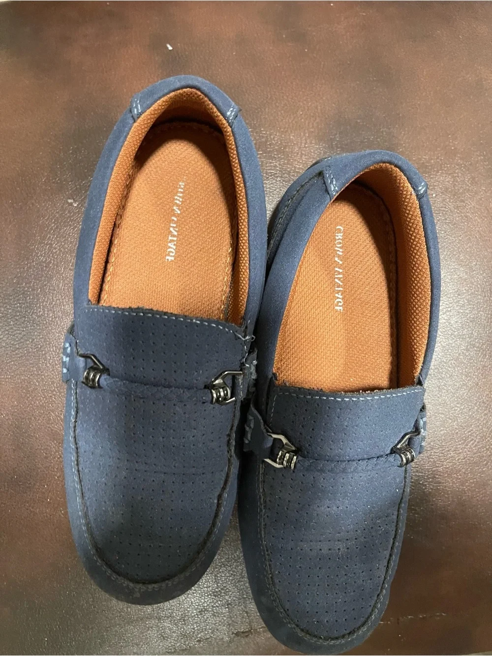 Crown Vintage Navy Perforated Suede Slip-On Loafers